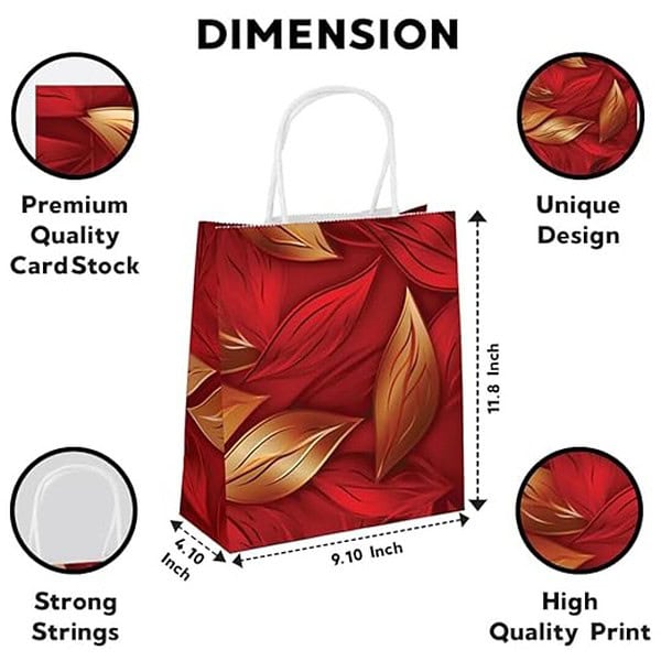 Festiko 10 Pcs Paper Gift Bags Red Gold Leaves 1 - LXINDIA.COM