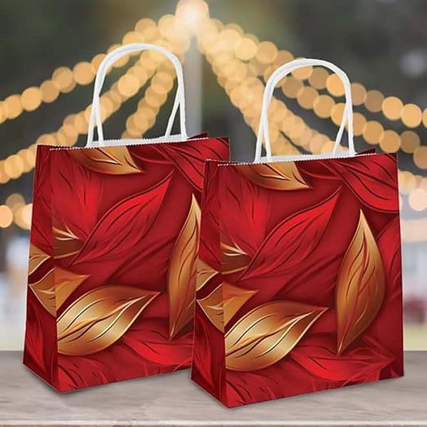 Festiko 10 Pcs Paper Gift Bags Red Gold Leaves 2 - LXINDIA.COM