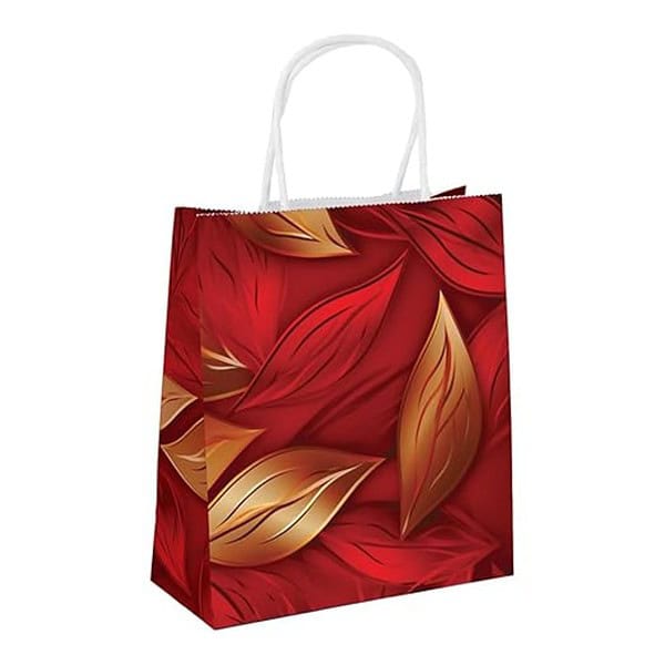 Festiko 10 Pcs Paper Gift Bags Red Gold Leaves - LXINDIA.COM