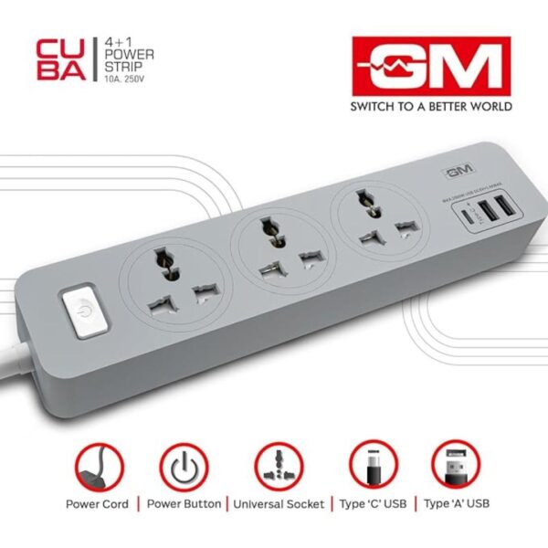 GM Cuba 3341 Power Strip with USB Type C I Extension Cord with Surge Protection 3 - LXINDIA.COM