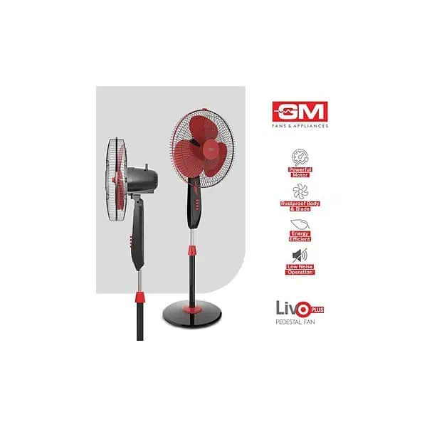 GM Livo Plus 400 mm NS Pedestal Fan Red BlackA - LXINDIA.COM