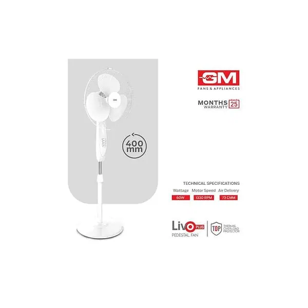 GM Livo Plus 400 mm NS Pedestal Fan WhiteA - LXINDIA.COM