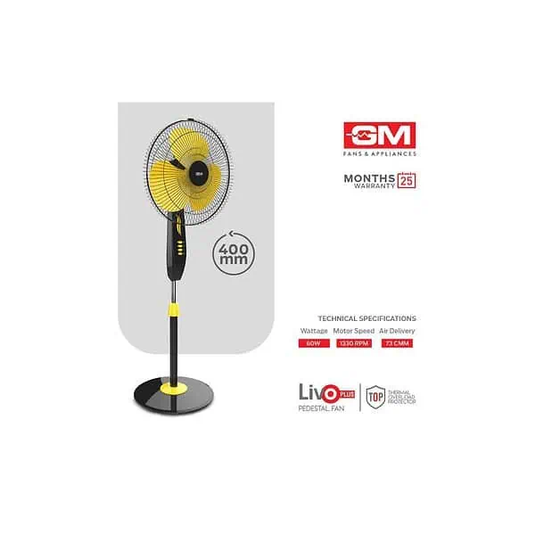 GM Livo Plus 400 mm NS Pedestal Fan YellowA - LXINDIA.COM