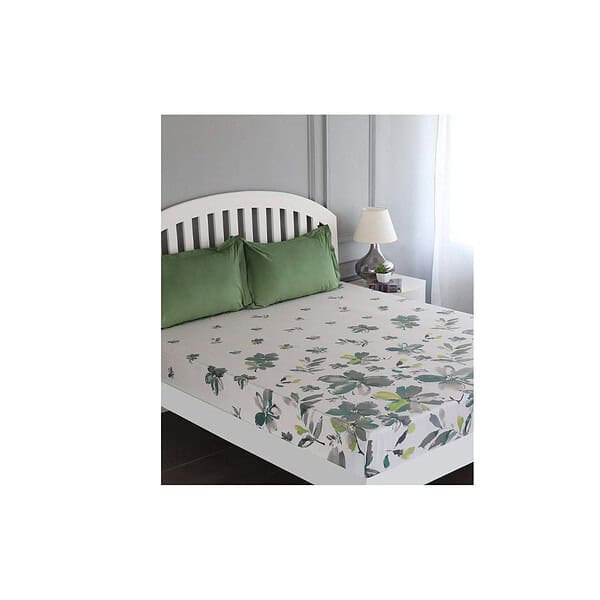 GM Luxury King size Home Decor Cotton Bedsheet White and Green - LXINDIA.COM