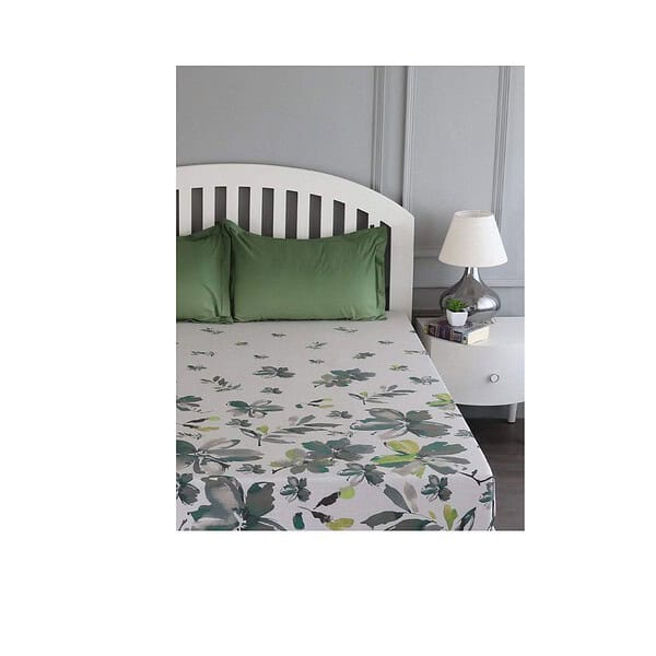 GM Luxury King size Home Decor Cotton Bedsheet White and Green A - LXINDIA.COM