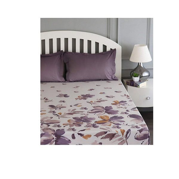 GM Luxury King size Home Decor Cotton Bedsheet White and Purple A - LXINDIA.COM