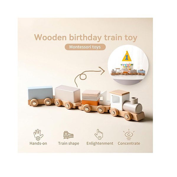 GOODIYA Wooden Train Set with Numbers and Blocks ToddlerTRIN1 3 - LXINDIA.COM