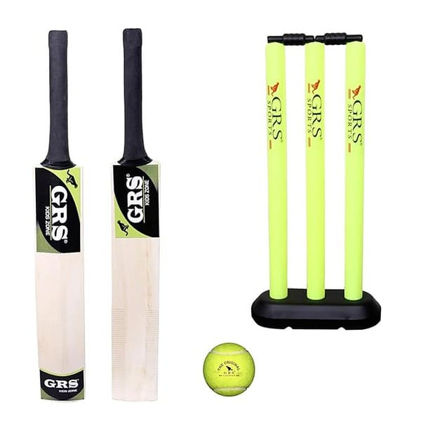 GRS Super Kids Zone Popular Willow Cricket Bat with Wicket Set 1 Tennis Ball for Kids Size 3 Wood - LXINDIA.COM