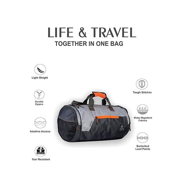 Gear Polyester Cross Training 26L Gym Bag Grey Orange 3 - LXINDIA.COM