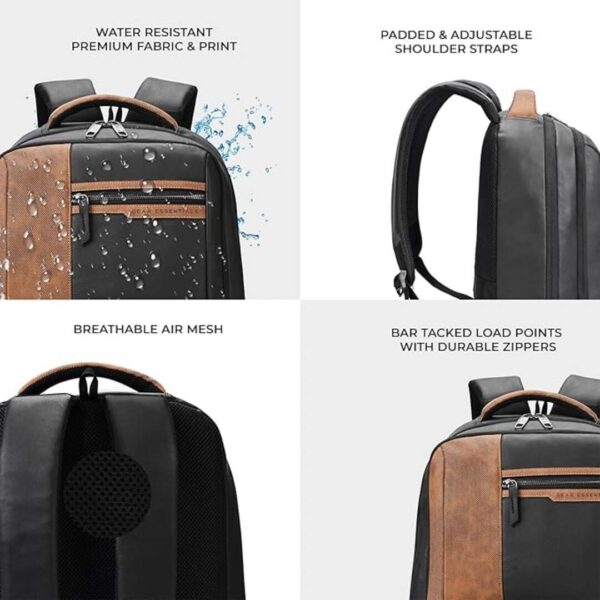 Gear Vintage 28L anti theft faux leather Medium Water Resistant Laptop Backpack Black Tan 2 - LXINDIA.COM