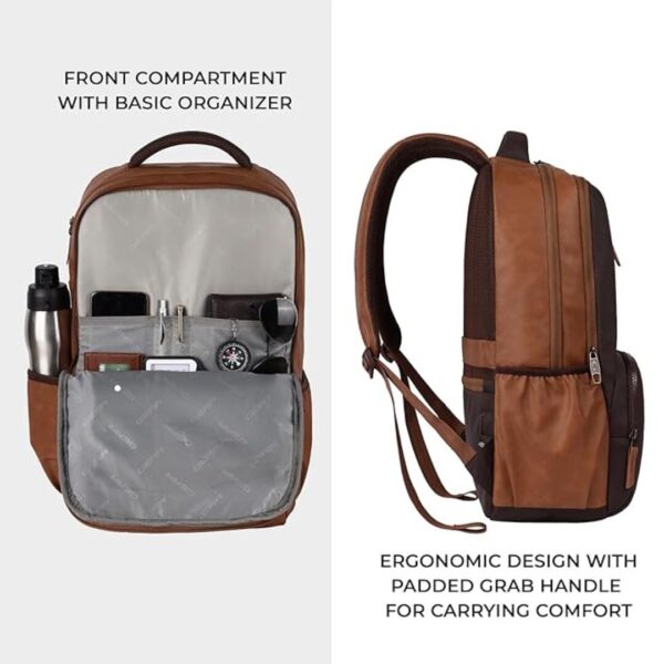 Gear Vintage 28L anti theft faux leather Medium Water Resistant Laptop Backpack Tan Brown 1 - LXINDIA.COM