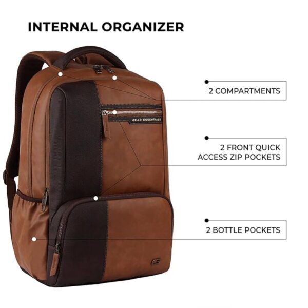 Gear Vintage 28L anti theft faux leather Medium Water Resistant Laptop Backpack Tan Brown 2 - LXINDIA.COM