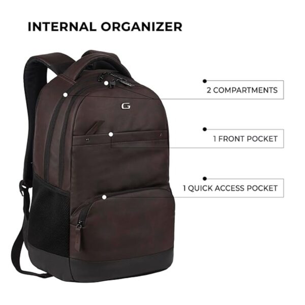 Gear Vintage2 28L Medium Faux Leather Water Resistant Anti Theft Laptop Backpack Brown 2 - LXINDIA.COM