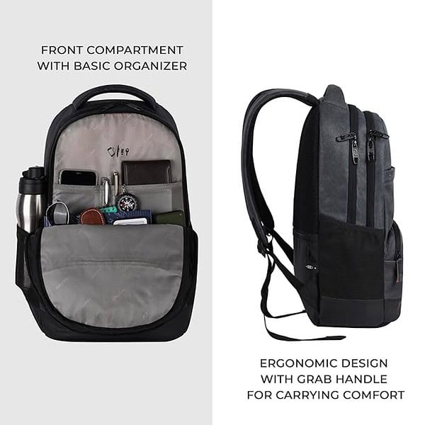 Gear Vintage2 28L Medium Faux Leather Water Resistant Anti Theft Laptop Backpack Navy 3 - LXINDIA.COM