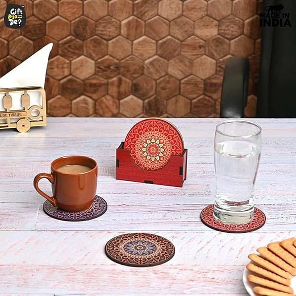 Gift Kya De GKD Coaster Set of 6 Beautiful Wooden Coasters Set Mutli Color 1 - LXINDIA.COM