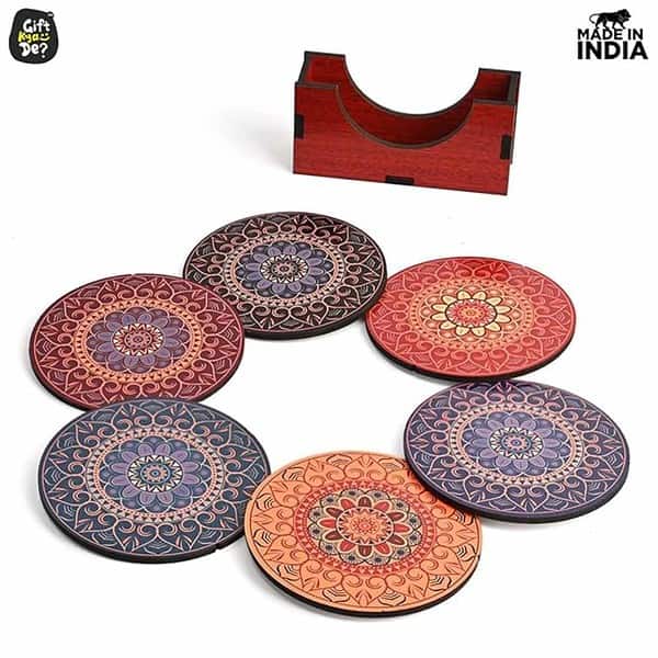 Gift Kya De GKD Coaster Set of 6 Beautiful Wooden Coasters Set Mutli Color 2 - LXINDIA.COM