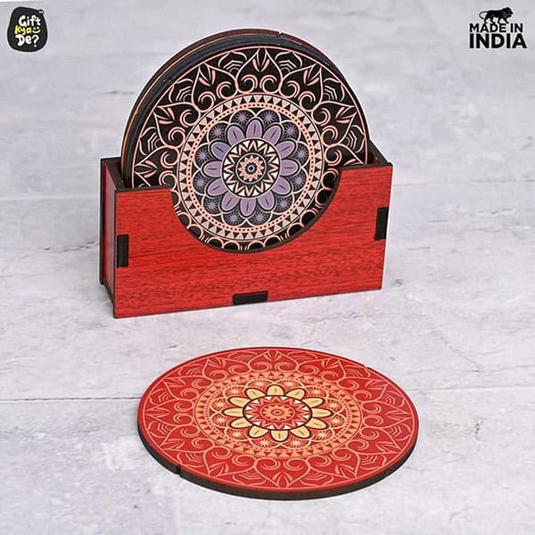 Gift Kya De GKD Coaster Set of 6 Beautiful Wooden Coasters Set Mutli Color 3 - LXINDIA.COM