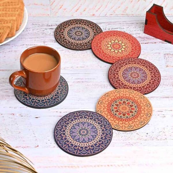 Gift Kya De GKD Coaster Set of 6 Beautiful Wooden Coasters Set Mutli Color - LXINDIA.COM