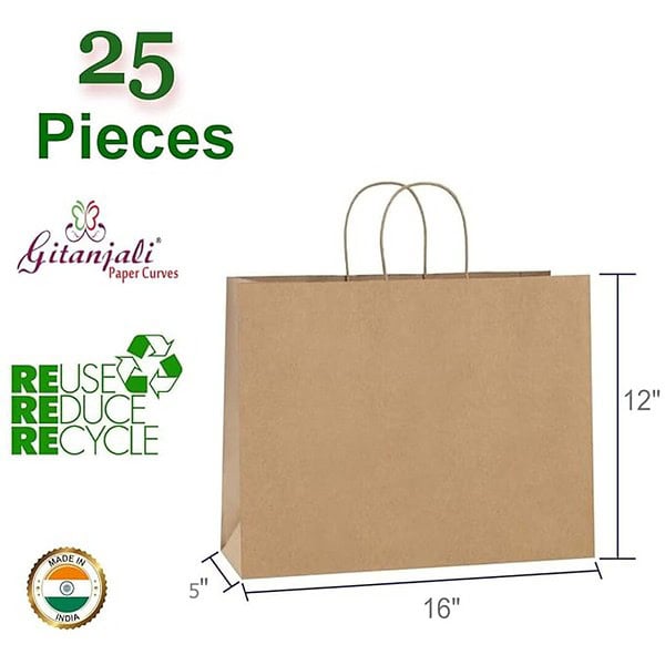 Gitanjali Paper Curves Disposable Paper Bags Brown 16 12 5 inches 25 pcs 2 - LXINDIA.COM