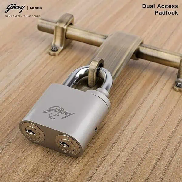 Godrej Locking Solutions And Systems Dual Access 60 Mm 4 Keys Padlock for Main Door Silver Finish 1 - LXINDIA.COM