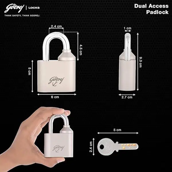 Godrej Locking Solutions And Systems Dual Access 60 Mm 4 Keys Padlock for Main Door Silver Finish 3 - LXINDIA.COM