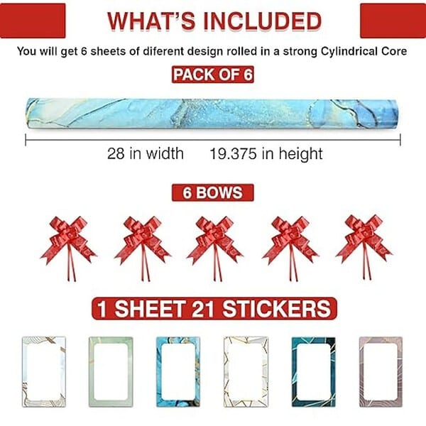 Goelite Gift Wrapping Paper Sheets Pack of 6 with Ribbons and Name Tags3 - LXINDIA.COM