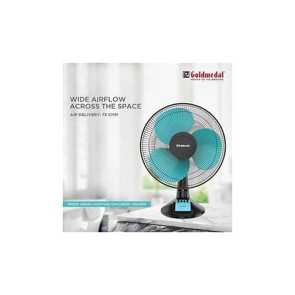 Goldmedal Dyno 400 mm Table Fan Turquoise BlackA - LXINDIA.COM