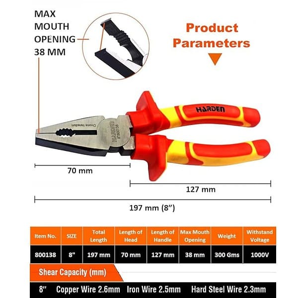 HARDEN 8inch Insulated Combination VDE Plier can Withstand 1000V1 - LXINDIA.COM