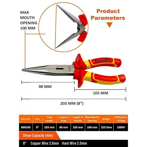 HARDEN 8inch Insulated Long Nose VDE Pliers Withstand 1000V1 - LXINDIA.COM