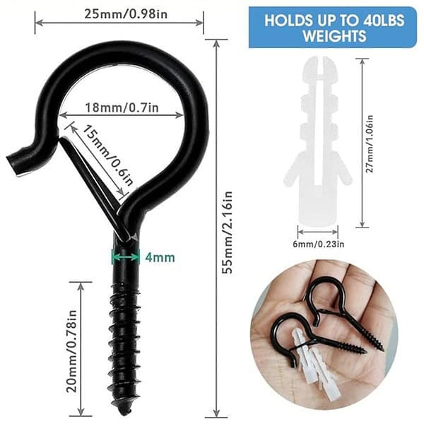 HASTHIP Plastic 20Pcs Screw Wall Hooks For Outdoor String Lights Black 1 - LXINDIA.COM