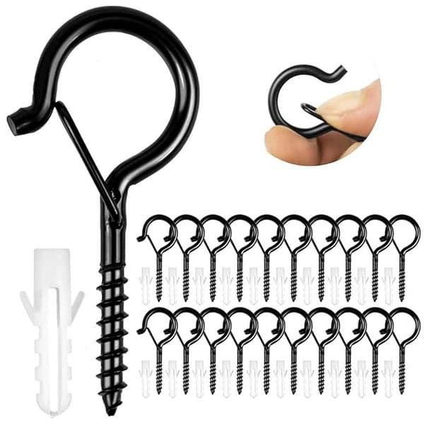 HASTHIP Plastic 20Pcs Screw Wall Hooks For Outdoor String Lights Black - LXINDIA.COM