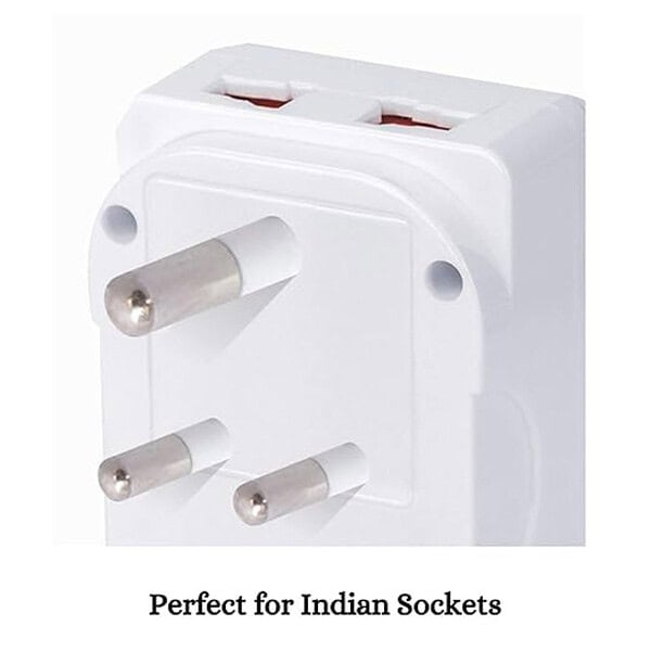 HI PLASST 3 Pin Multiplug Socket adaptor with USB Charger White 1 - LXINDIA.COM