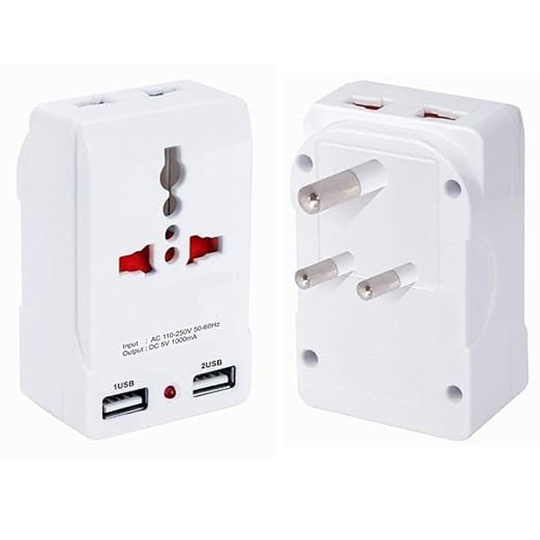 HI PLASST 3 Pin Multiplug Socket adaptor with USB Charger White - LXINDIA.COM