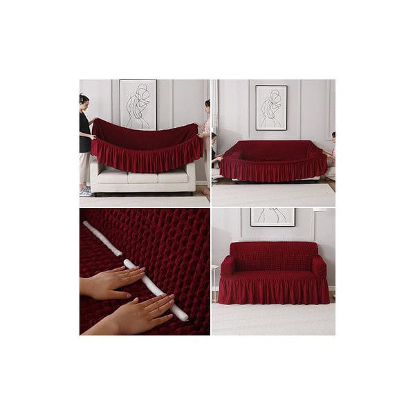 HOKIPO Stretchable Elastic 2 Seater sofa coverCherry Red A - LXINDIA.COM