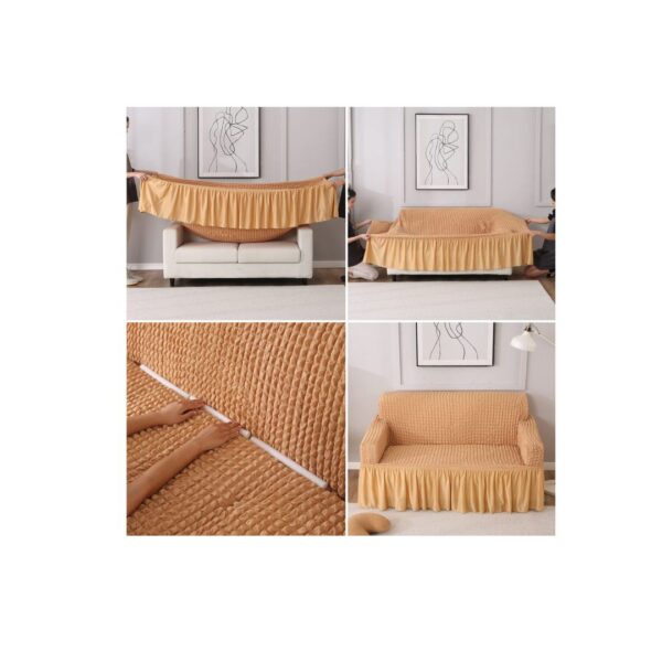 HOKIPO Stretchable Elastic 2 Seater sofa coverLight Brown b - LXINDIA.COM