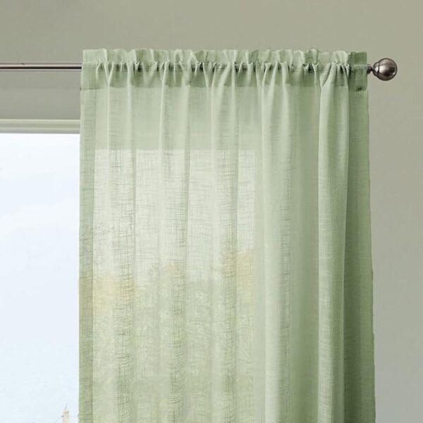 HOMEMONDE Cotton Curtains Sheer Taxture Linen Set of 2 7 Feet Mint Green 2 - LXINDIA.COM