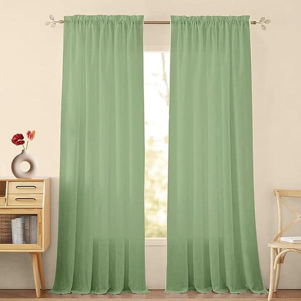 HOMEMONDE Cotton Curtains Sheer Taxture Linen Set of 2 7 Feet Mint Green - LXINDIA.COM