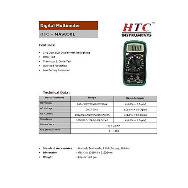 HTC Instrument Mas 830L Digital Pocket Multimeter DmmA - LXINDIA.COM