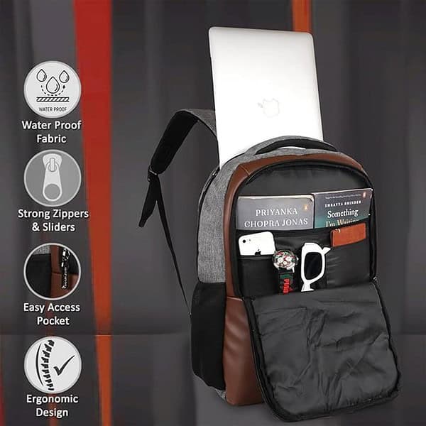 Half Moon Valex Unisex Laptop Backpack Brown Grey 2 - LXINDIA.COM