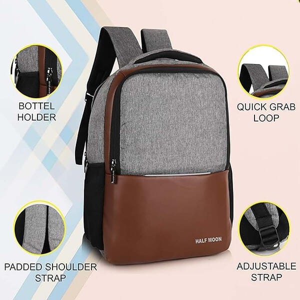 Half Moon Valex Unisex Laptop Backpack Brown Grey 3 - LXINDIA.COM