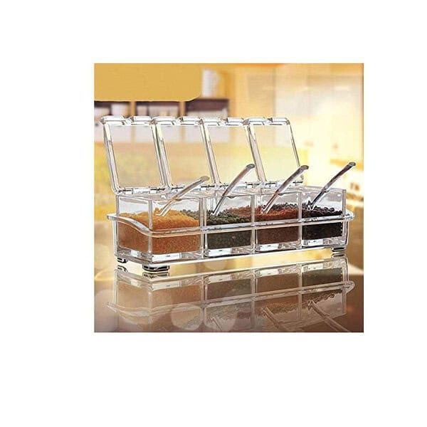 Happy Hevan 4 Grid Acrylic Spice Organizer B - LXINDIA.COM