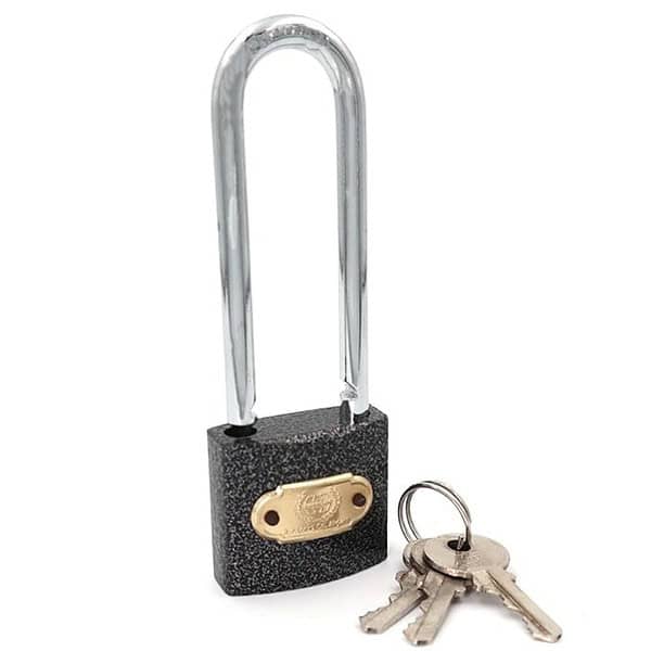 Harrison C I LS 0323 Cast Iron Body and Mild Steel Long Shackle 3 pin with 3 Key Padlock Grey - LXINDIA.COM