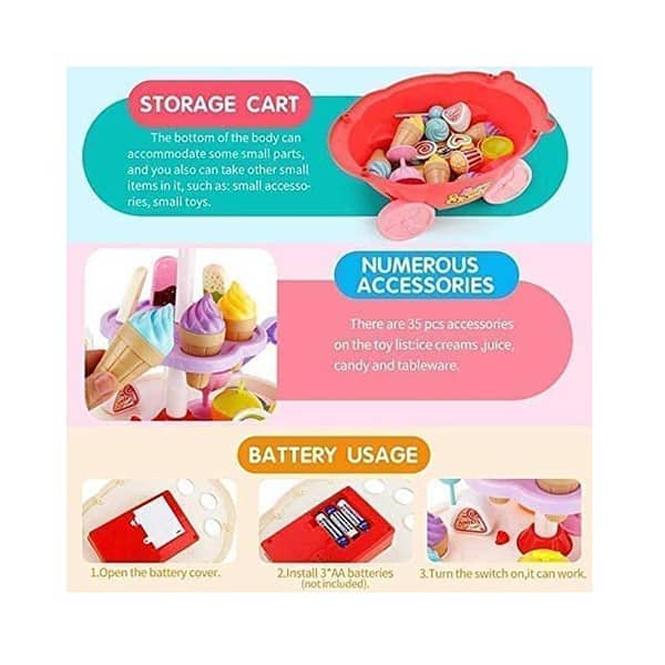 Hasper Tex Ice Cream Candy Cart Pretend Play Food Dessert Kitchen Set 2 - LXINDIA.COM