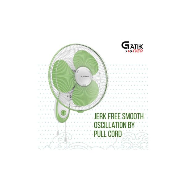 Havells Gatik Neo 400mm Wall Mounted Fan White GreenB - LXINDIA.COM