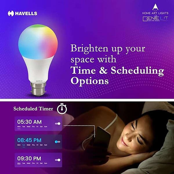 Havells Glamax 9W B22 WiFi LED Smart Bulb with Music Sync Function 16M Colours 3 - LXINDIA.COM