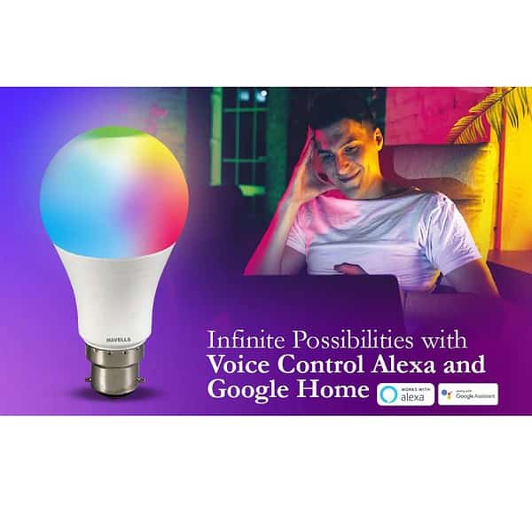 Havells Glamax 9W B22 WiFi LED Smart Bulb with Music Sync Function 16M Colours B1 - LXINDIA.COM