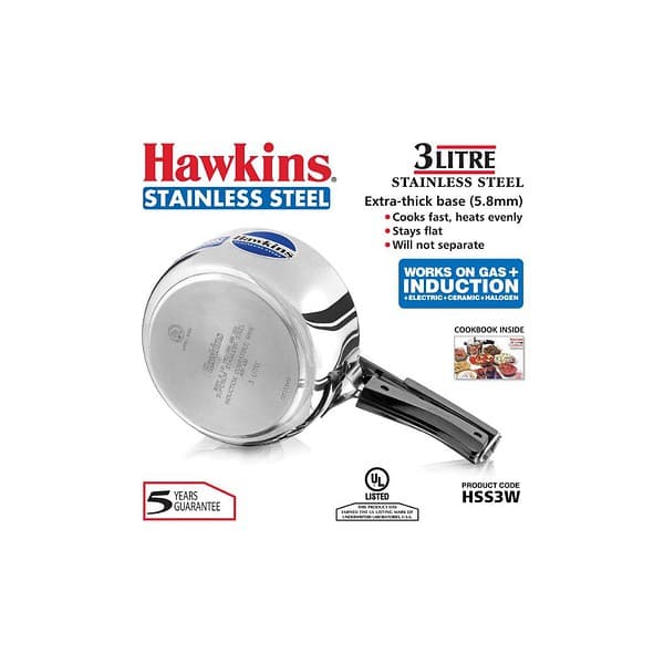 Hawkins HSS3W Stainless Steel 3 Litre Pressure CookerSilver A - LXINDIA.COM