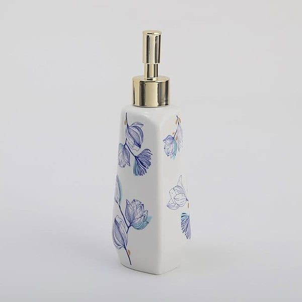 Home Centre Nova Santorini Ceramic Printed Soap Dispenser White 2 1 - LXINDIA.COM