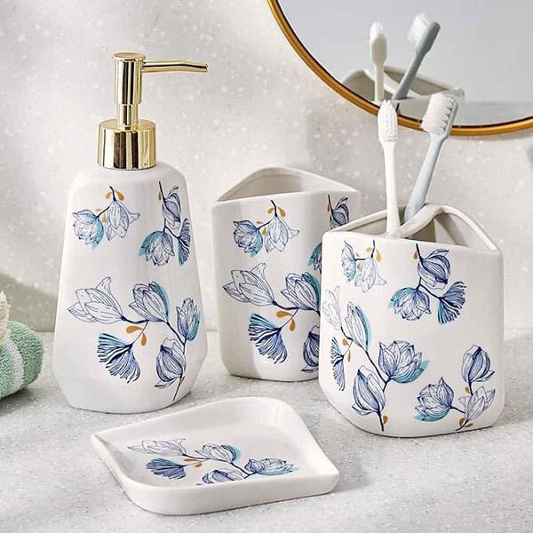 Home Centre Nova Santorini Ceramic Printed Soap Dispenser White 3 1 - LXINDIA.COM