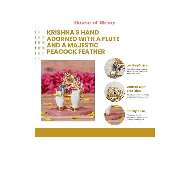 House Of Wemy Gold Plated Lord Krishna Hands Idol with Face Flute Peacock Feather A - LXINDIA.COM